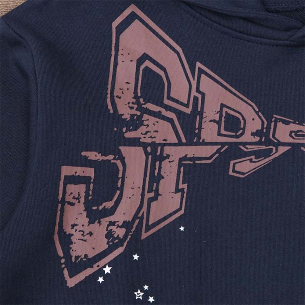 Sp5der Navy Blue & Brown Logo Pullover Hoodie Sweatshirt - Picture 10 of 13